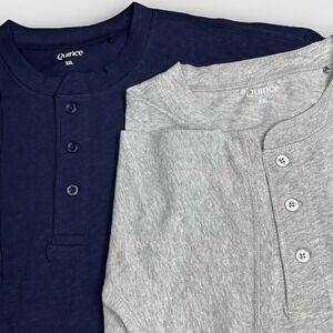Lot of 2 Quince Henley Shirts Mens XXL Blue Gray Organic Cotton Short Sleeve Y2K